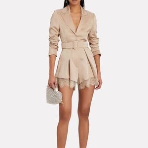 Self-Portrait lace trimmed Satin playsuit Beige sz 4